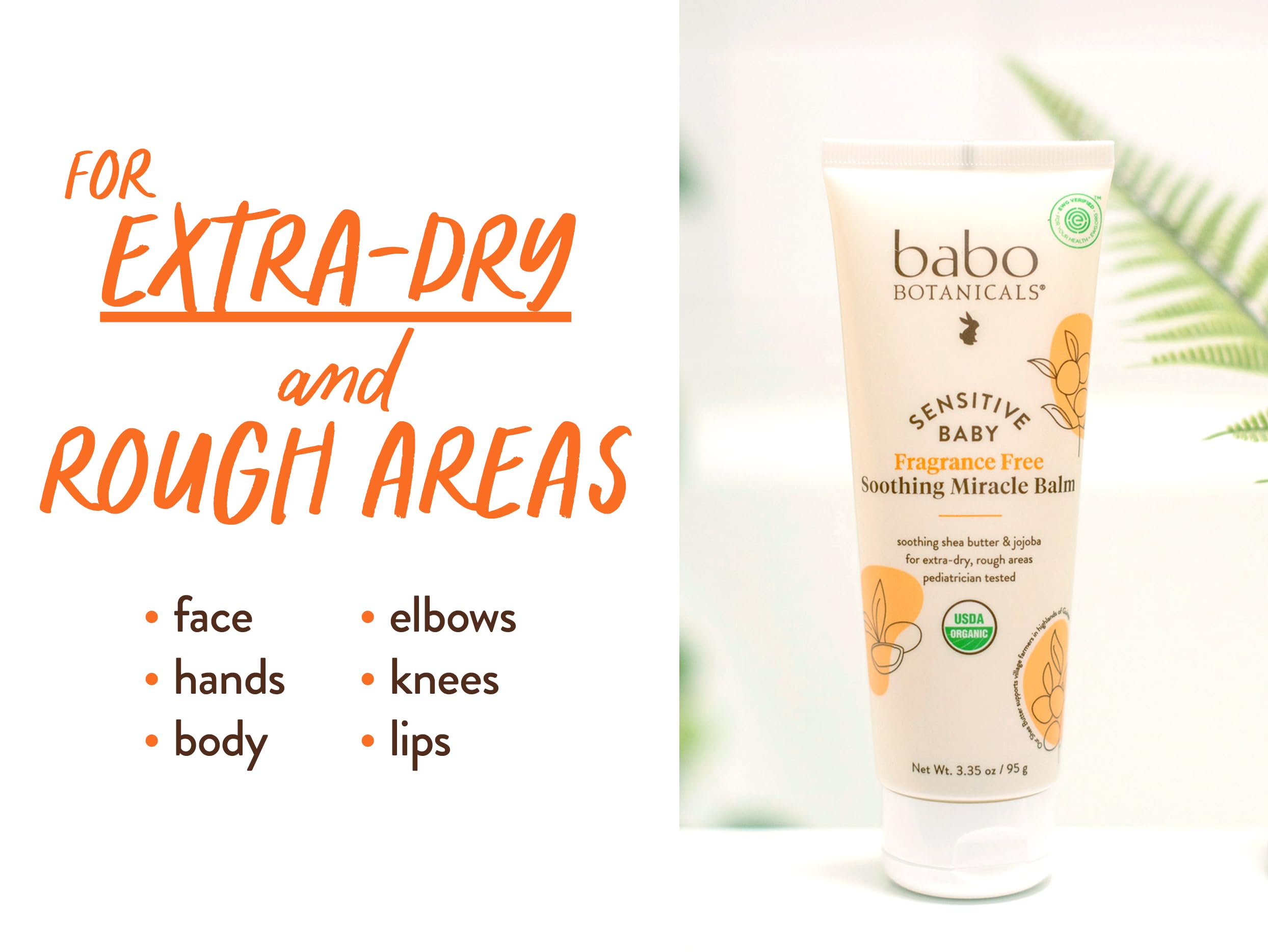Babo Botanicals Sensitive Baby Fragrance-Free Soothing Miracle Balm - USDA Organic - All-Purpose Salve with Olive Oil & Shea Butter - For extra-dry, rough areas - EWG Verified - For Babies & Kids