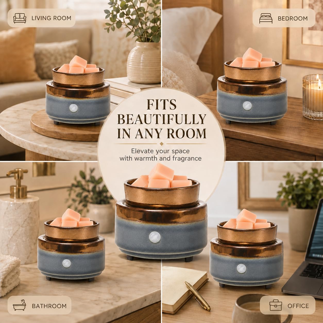 Ceramic Wax Melt Warmer, Electric Wax Warmer for Scented Wax Cubes, Flameless Fragrance Warmer with Removable Dish & Indicator Light, Compact Tabletop Home Decor for Bedroom Living Room Office Gift