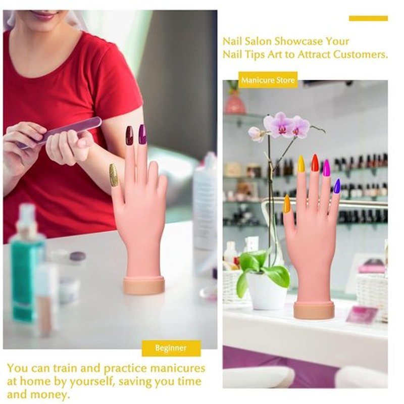 krofaue 2 Pack Right Hands Practice Nail Tips Art Trainer Training Hand Tool Flexible Bendable Movable Fake Mannequin Manicure Tool