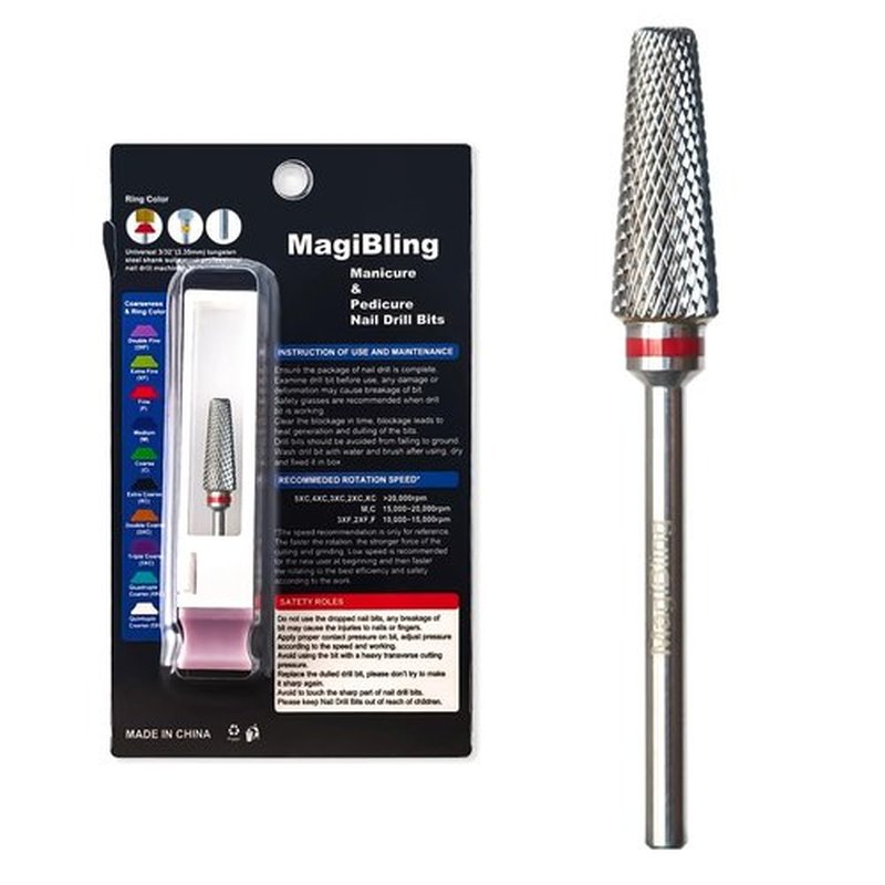 Super Cut 5-in-1 Nail Drill Bits, Tapered Barrel 3/32'' Safety Tungsten Bits, Upward Cut for Hard Gel Acrylic Removal, Right Handed for Nail Techs, Manicure Cuticle Gel Polishing, Fine