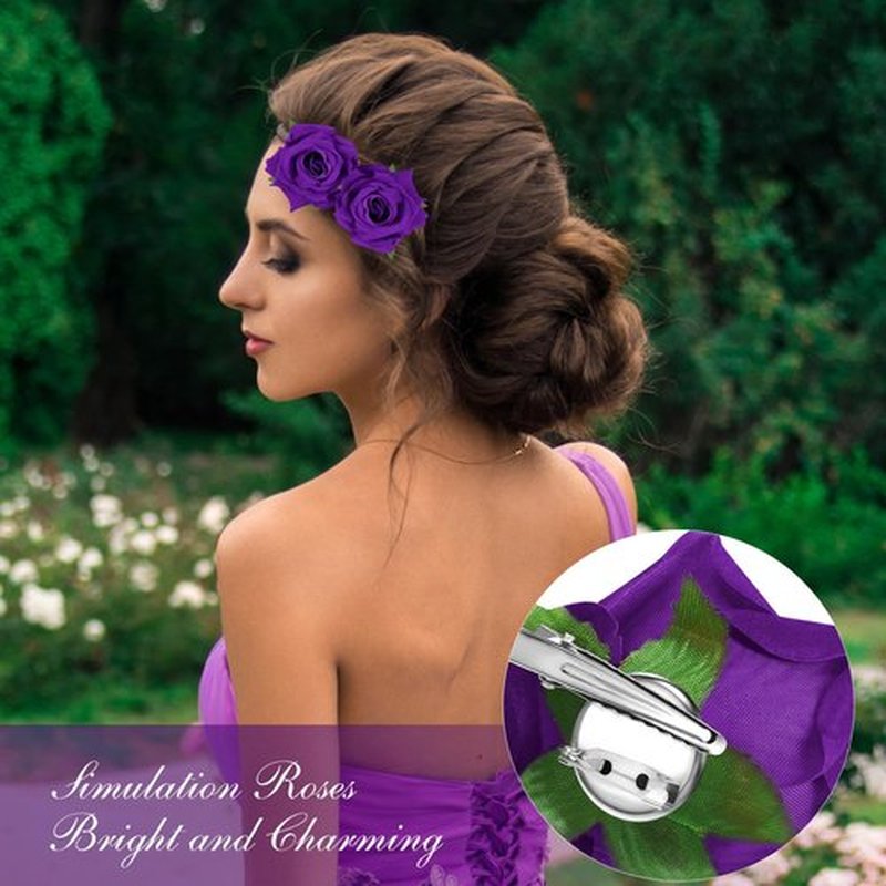 Batiyeer 24 Pcs Flower Hair Clips Rose Brooch Floral Hairpins 2.8" Flowers Hair Clips Headpieces Accessories for Flamenco Dancer Women Bridal Bridesmaid Wedding Party Violet Day Irish Festival(Purple)
