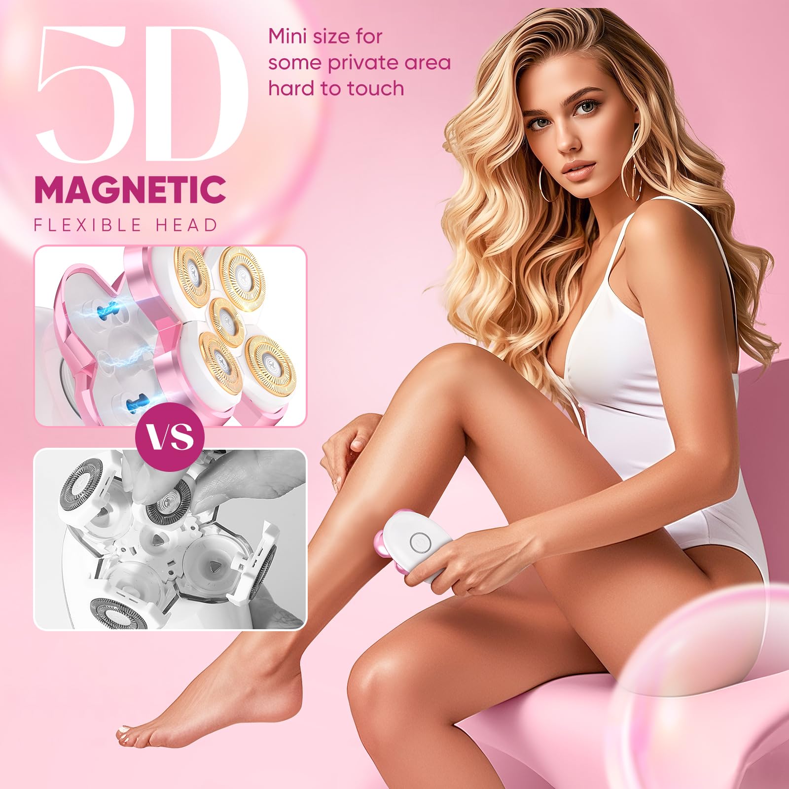 Electric Razors for Women - Upgraded Magnetic Electric Shaver for Women, Cordless Painless Hair Remover for Legs Bikini Face, Lady Trimmer for Sensitive Skin, Detachable and Waterproof, Green
