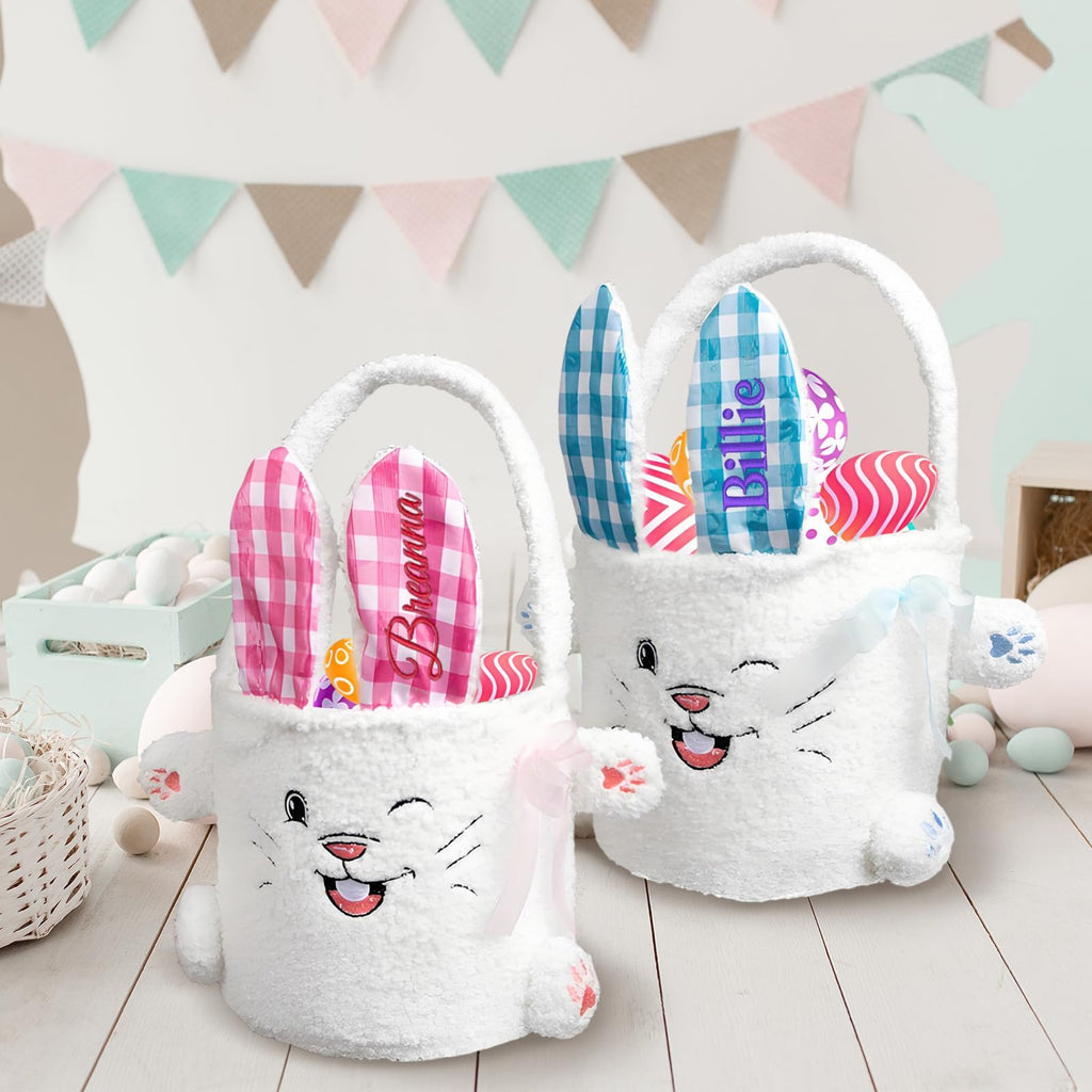 Personalized Easter Bunny Baskets - Custom Easter Basket with Embroidered Name, Fillable Easter Basket for Egg Hunts, Holiday Celebrations & Party Favors