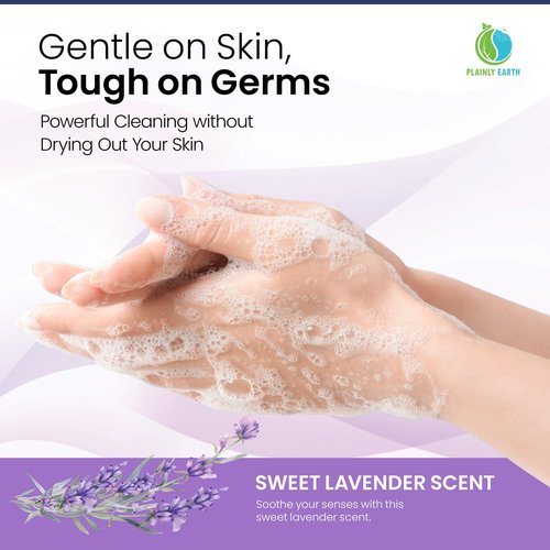 Plainly Earth AntiMicrobial Hand Soap 64 oz - Soft and Gentle Sweet Lavender Rose Antibacterial Hand Wash Soap, Long Lasting Freshness & Safe for Skin - Eco Friendly Bulk Refill Packaging