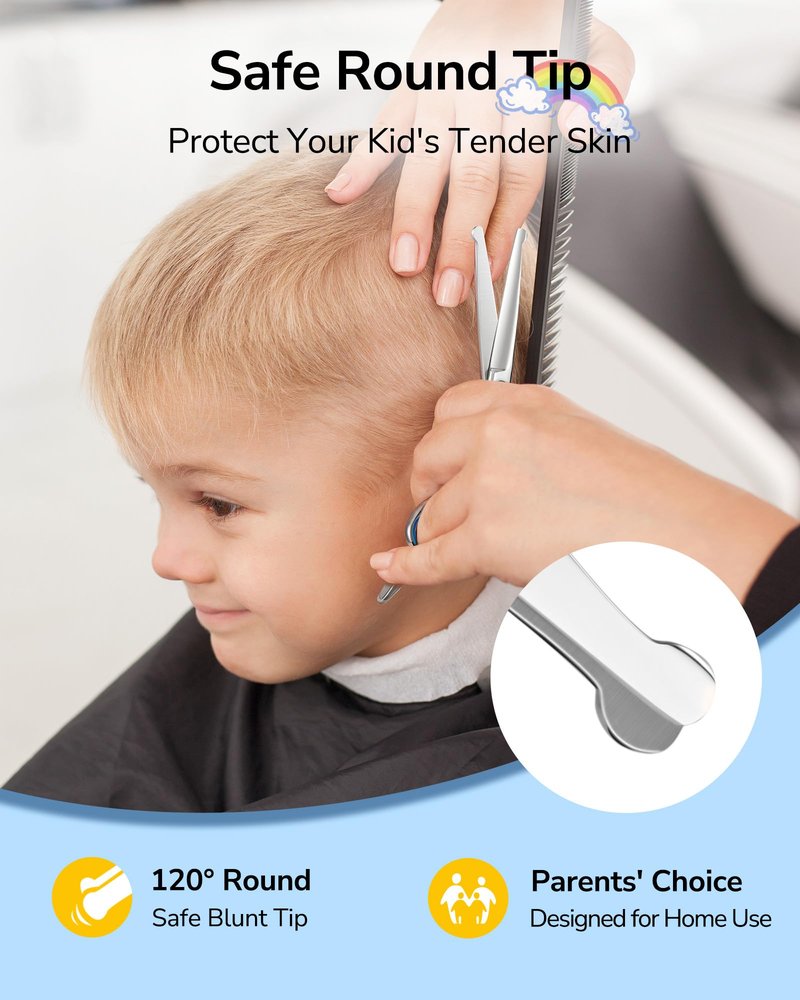 ULG Hair Cutting Scissors for Kids, Safety Round Tip Baby Hair Cutting Kit, Haircut Scissors Set with Thinning and Cutting Shears, Comb & Storage Bag, 6.5” Hair Shears Set for Children, Toddlers, Pets