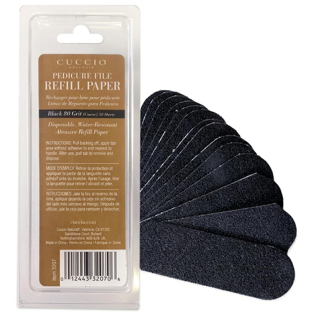 Cuccio Naturale 50-Count Black 80-Grit Pedicure File Refills – Coarse, Water-Resistant, Disposable Abrasive Sheets for Professional Foot Care – Fits Cuccio Stainless Steel Pedicure File