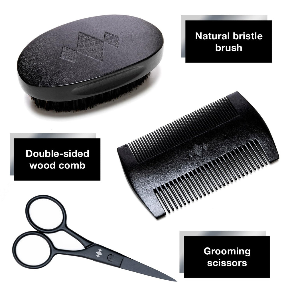 Bedroom Kandi Men’s Beard Grooming Kit – Beard Brush, Comb, Scissors & Beard Kit Travel Bag - Textured, Coarse Hair, Mustache Care & Daily Grooming Set Gifts for Men