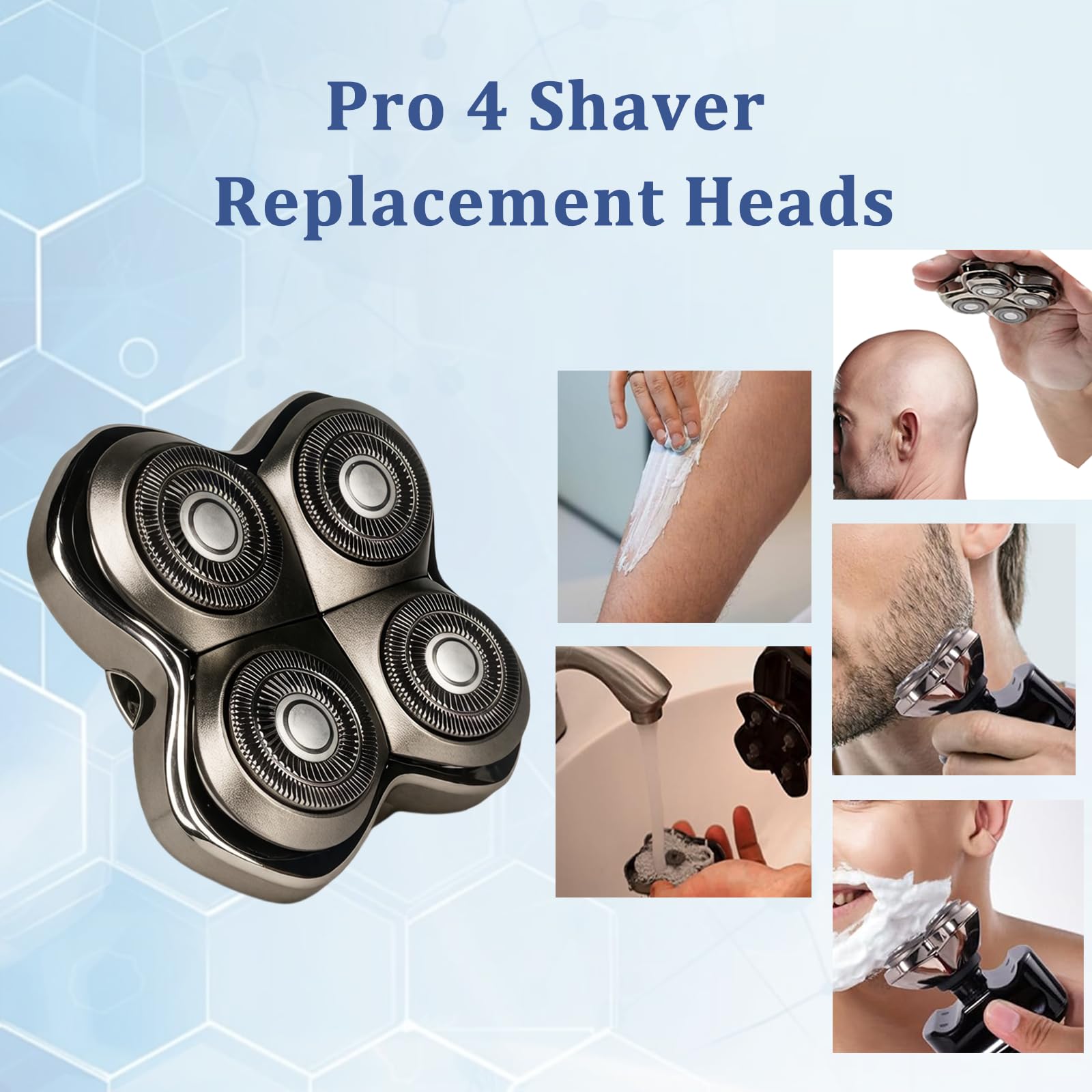 Pro 4Head Replacement Blade Compatible with S-Kull Pit-Bulls Gold PRO, Silver PRO, Platinum PRO, Butterfly Kiss PRO Head Shavers, German Stainless Blades, Floating 4 Heads for a Fast (1Pack) (1Pack)
