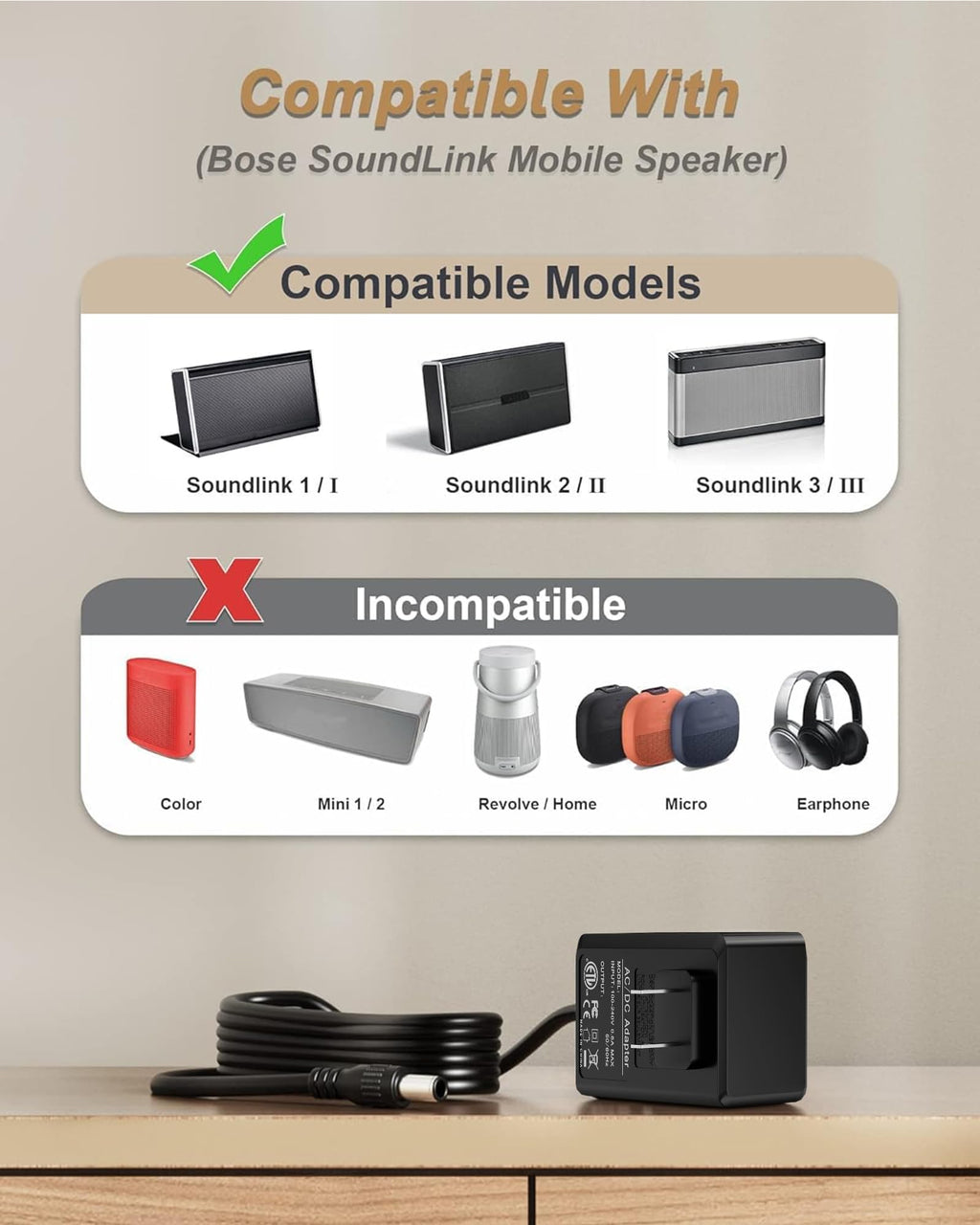 FGIEU 17~20V Speaker Charger for Bose Soundlink I II III 1 2 3 Wireless Mobile Speaker 369946-1300 306386-101 404600 414255 replacement for Soundlink Charger Power Cord