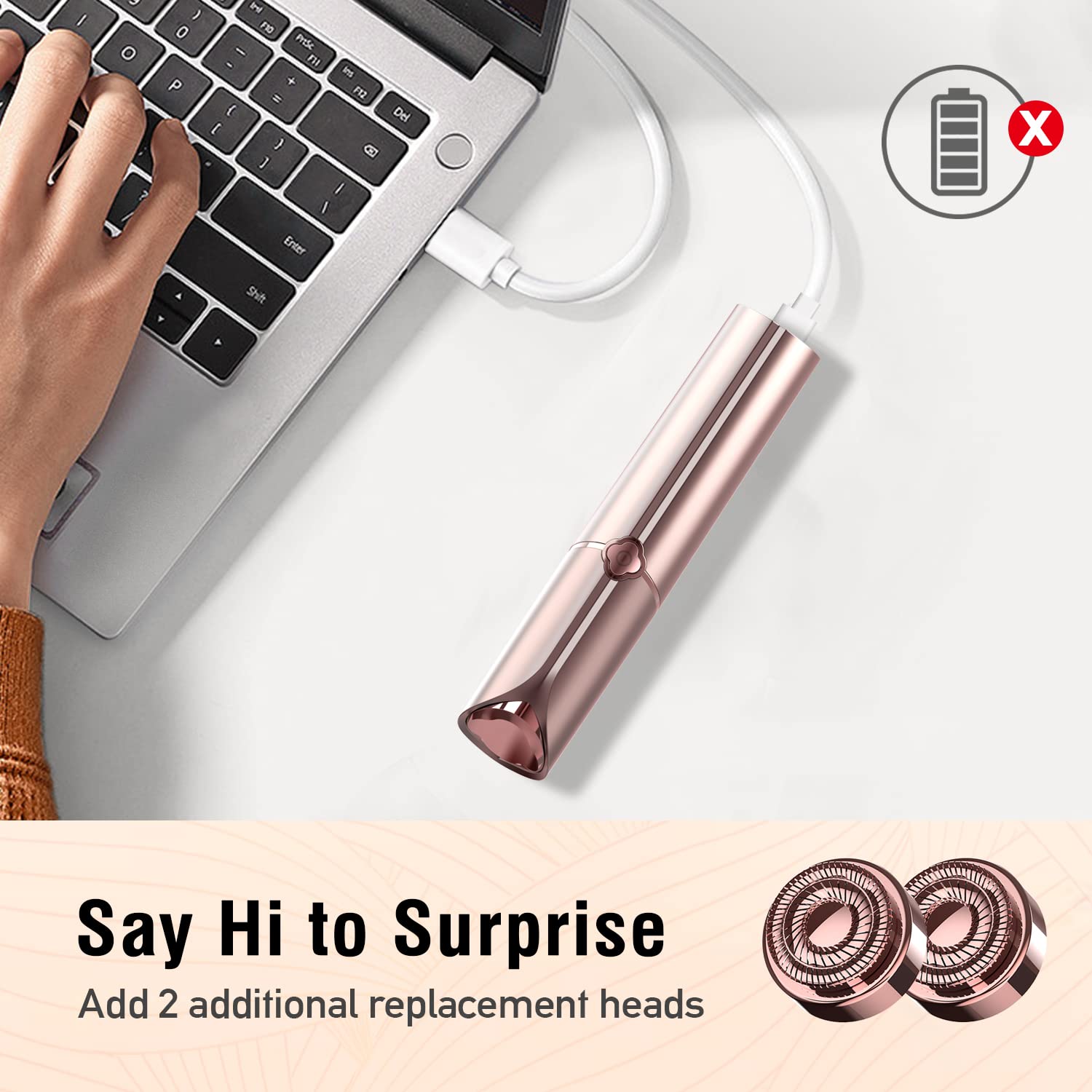 Facial Hair Removal for Women, Hair Removal Device, SEIHAI Rechargeable Hair Remover for Women, Facial Hair Remover for Face, Upper Lip, Chin, Included 2 x Replacement Heads