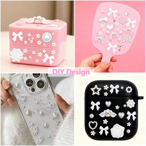 SEMATA Pearl Bedazzling Kit Purple Pearl for Crafting Decora with Craft Charms Bows Mixed Flatback Pearls Flower Bedazzling Bedazzle Gems for Crafts DIY Nail Charms Pearls for Women and Girls