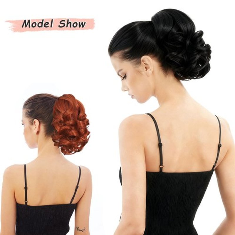 HEWEICSY Ponytail Extension, Clip on Ponytails for Women, 9" Claw Clip in Short Curly Wavy Pony Hair Extension for Women - Natural Black