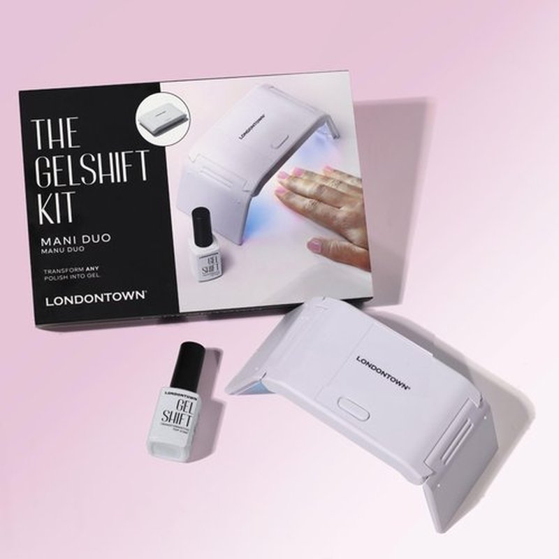 LONDONTOWN GelShift Top Coat and Foldable UV Lamp Set, Transformative UV Gel Top Coat for Nail Polish, Light and Fast Curing Lamp