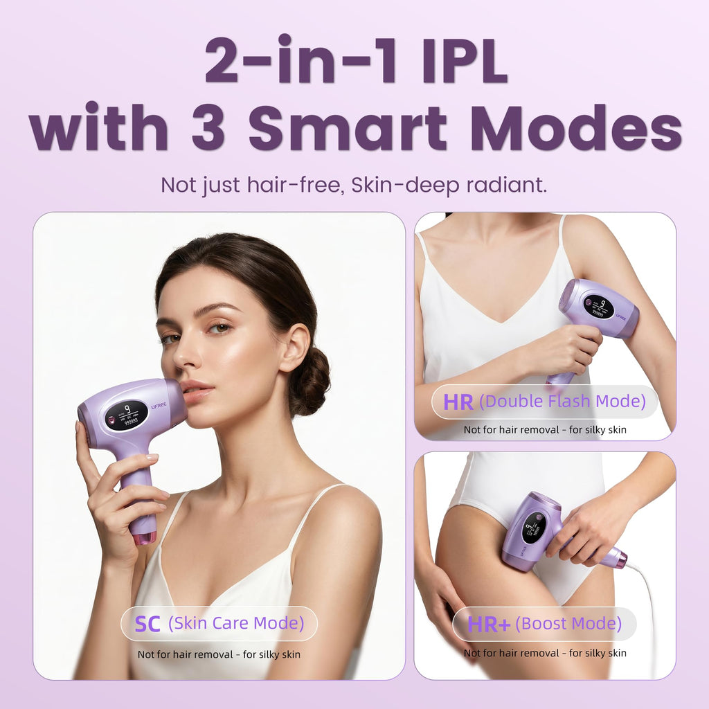 Ufree IPL Hair Removal Device, Full Body for Women Men at Home, Long-Lasting & Painless, 20J & 3 Smart Modes, 990k Flashes, Hair Remover for Armpits Legs Arms Face Bikini Line (Purple)