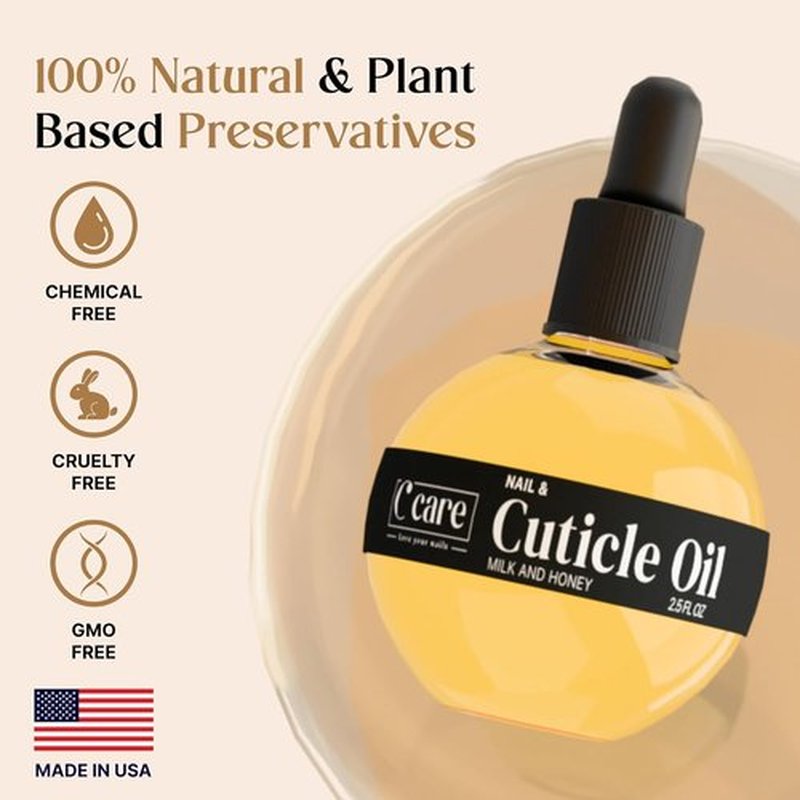 C CARE Cuticle Oil - Milk & Honey Nail Treatment - Repairs, Moisturizes & Strengthens Nails - 2.5 oz Bottle