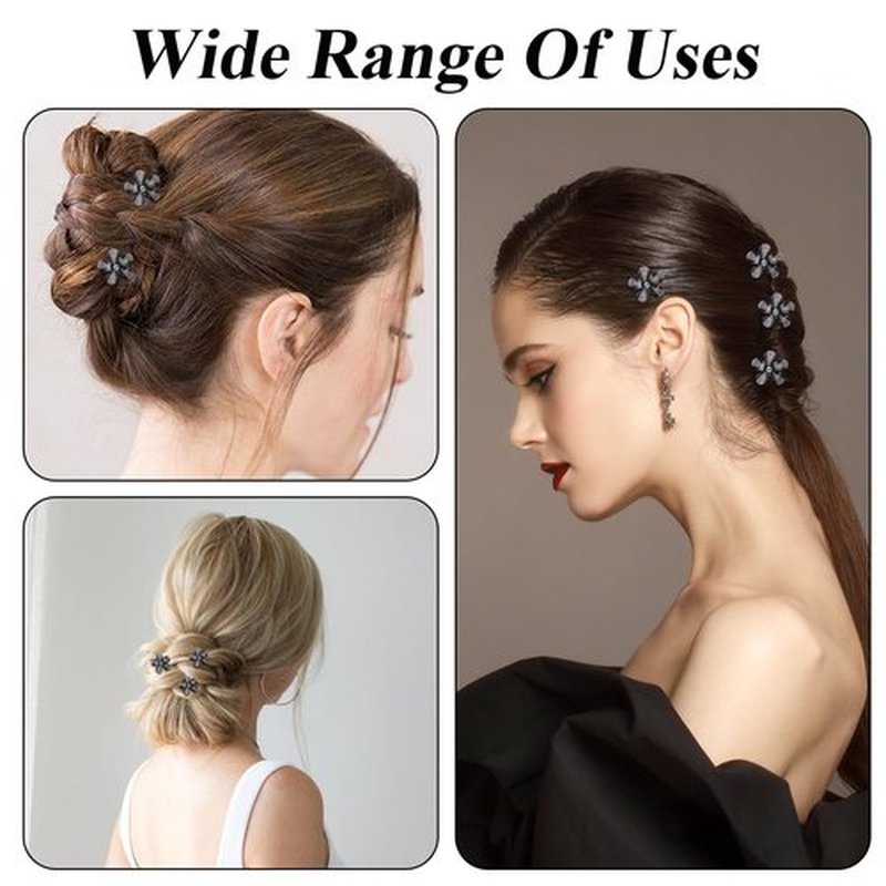 20 PCS Small Flower Crystal Hair Clips for Women Cute Mini Tiny Little Sparkling Metal Flower Sweet Artificial Bangs Hair Claw Clip Decorative Cute Hair Party Accessories for Women Girls Gift (Black)