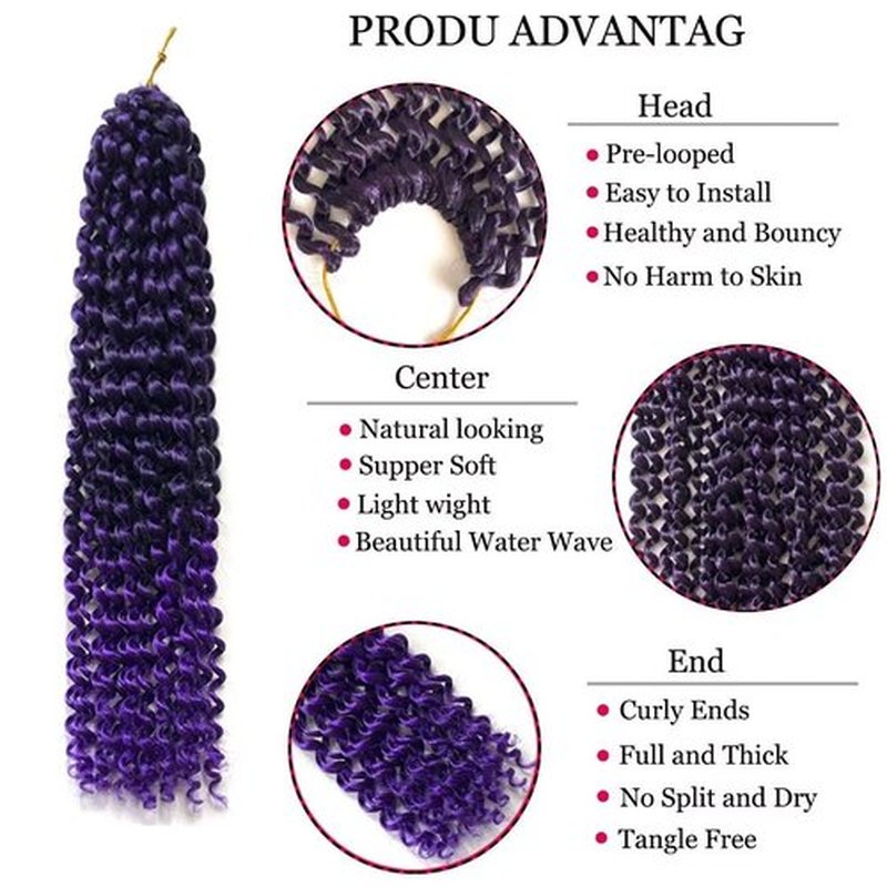 14inch Purple Water Wave Crochet Hair 6 Packs Ombre Passion Twists Crochet Hair Extensions, Synthetic Crochet Hair, Bohemian Locs Braiding Hair(14inch T1B/Purple#)