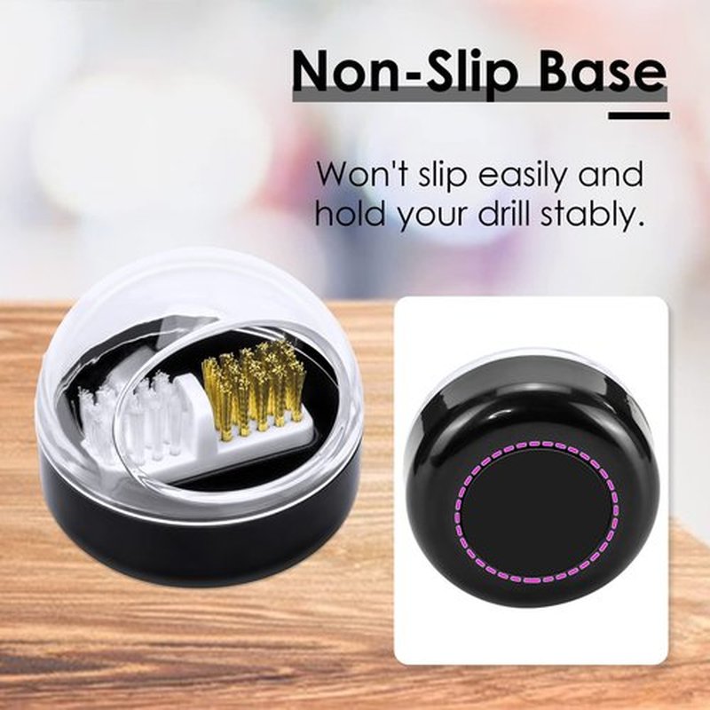 AMAZDIP Nail Drill Bits Cuticle Cleaning Tool with Brush Cover Cleaner Case, 2-in-1 Steel Wire Brush & Nylon Brush, Acrylic Nail Tool for Carbide/Ceramic Nail Drill Bits - Black