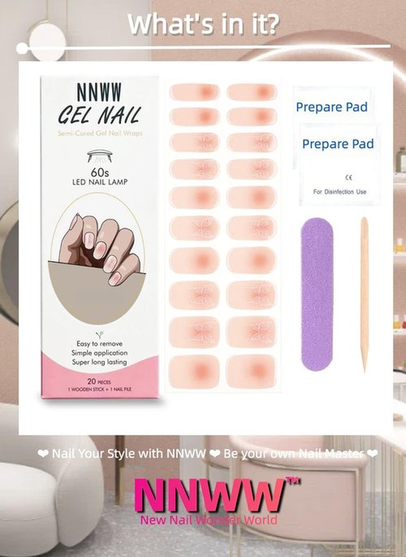 NNWW Semi Cured Gel Nail Strips 20pcs Spring Gel Nail Wraps with UV Light, Long-Lasting & Easy to Apply Nail Stickers for DIY Nail Art at Home (Sunset Butterfly)