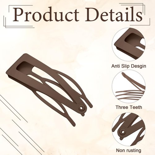 Chinco 24 Pcs Double Grip Hair Clips Metal Snap Clips Women Barrettes for Hair Making, Salon Supplies(Brown,2.8 Inch)