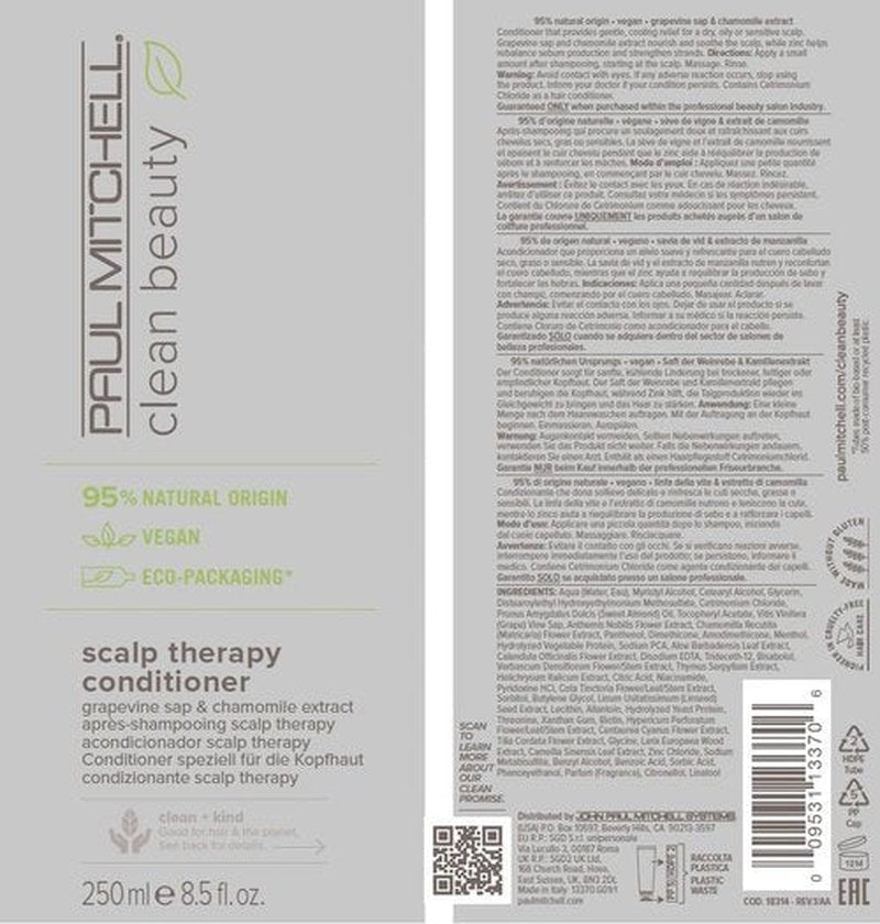 Paul Mitchell Clean Beauty Scalp Therapy Conditioner, Gently Conditions + Cools All Hair Types, Especially Dry, Oily + Sensitive Scalps, 8.5 fl. oz.
