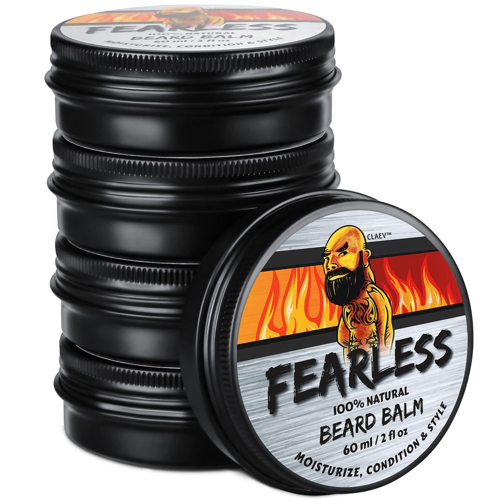 Beard Balm (2 oz, 5 Pack), 100% Natural Beard Conditioning & Styling Balm, Designed for Rugged, Active, or Outdoorsy Men, Includes Shea Butter, Natural Beeswax, Cedarwood Oil, Claev is a US Company