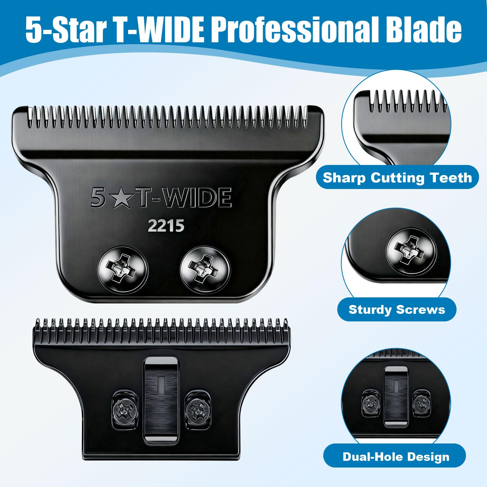 2215 Adjustable Zero-Gap T Blade Replacement for Wahl 5 Star Detailer Li Trimmer Models 8081/8171 (Black)