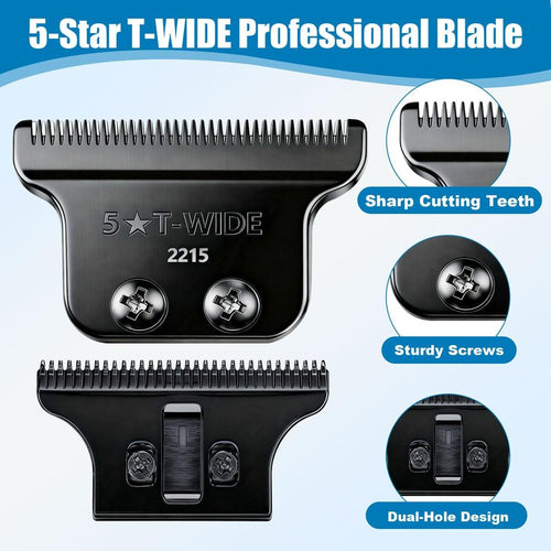 2215 Adjustable Zero-Gap T Blade Replacement for Wahl 5 Star Detailer Li Trimmer Models 8081/8171 (Black)