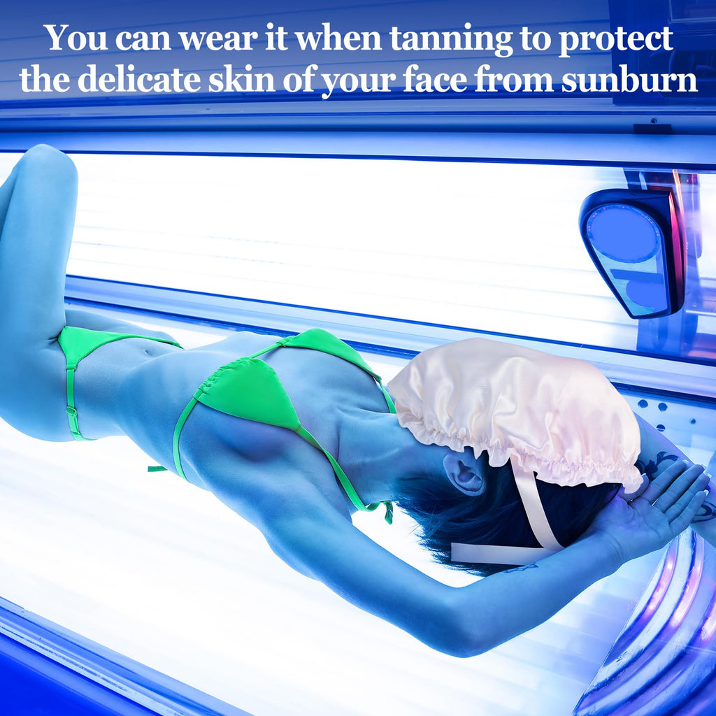 Jiuguva 4 Pieces UV Protection Tanning Face Cover Face Tanning Mask Hair Cap Protective Hair Bonnet for Women Salon, 5.91 x 4.33 Inches(Gold, Pink)