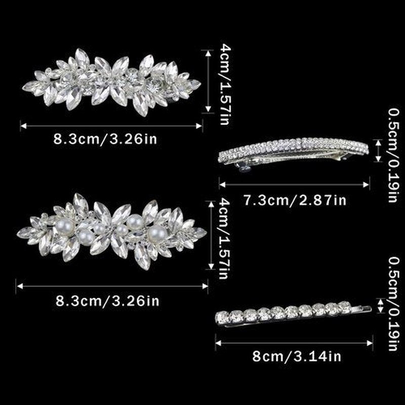 6 Pcs Hair Barrettes for Women Flower Pearl Hair Clip Elegant Bridal Silver Crystal Hairpins Wedding Accessories for Women