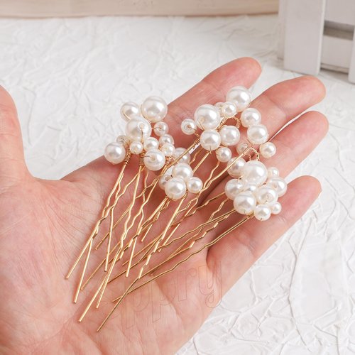 Sppry U Shaped Pearl Wedding Hair Pins for Bridal Women, Set of 9 (Gold)