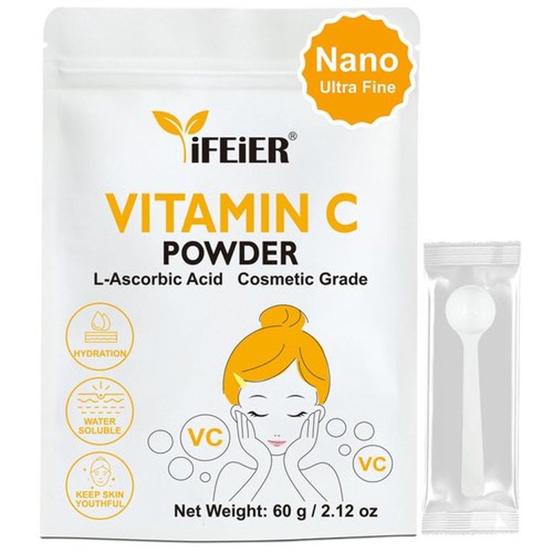 iFEiER Cosmetic Grade Vitamin C Powder for face | Nano Ultra Fine | Pure Vitamin C serum powder for Skin | 60g 2.12oz L-Ascorbic Acid VC for DIY Serum, Creams | VC for face and skin