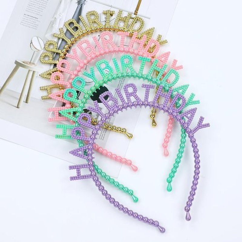 Lawie 10 Colors Pack Bulk Candy Rainbow Colorful Pearl Plastic Happy Birthday Headbands Skinny Hair Bands for Women