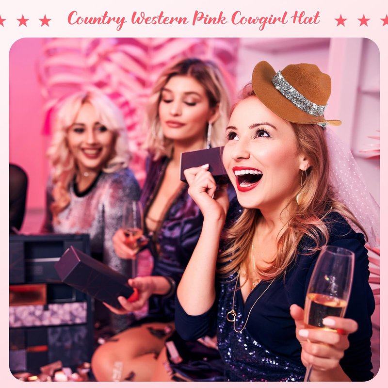 Zeyune 6 Inch Cowboy Hat Hair Clip with Rhinestones Cowgirl Mini Small Hat Clip for Disco Western Party Decoration(Coffee)