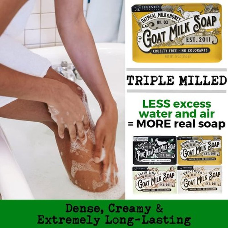 Legend's Creek Farm Goat Milk Soap - Triple Milled Moisturizing Bar for Hands and Body - 9 Oz Creamy Lather, Nourishing, Natural Soap for Sensitive Skin (Oatmeal, Milk & Honey, Pack of 2)