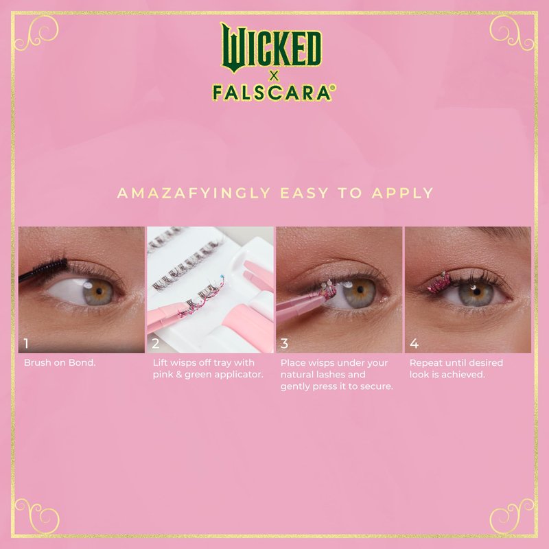 WICKED X FALSCARA False Eyelashes, Lash Extension Kit, ‘Shimmering Shine’, 10 Lash Clusters, 8mm-10mm, Natural Volume, Blue Glitter, Mini Bond, Green & Pink Mini Applicator
