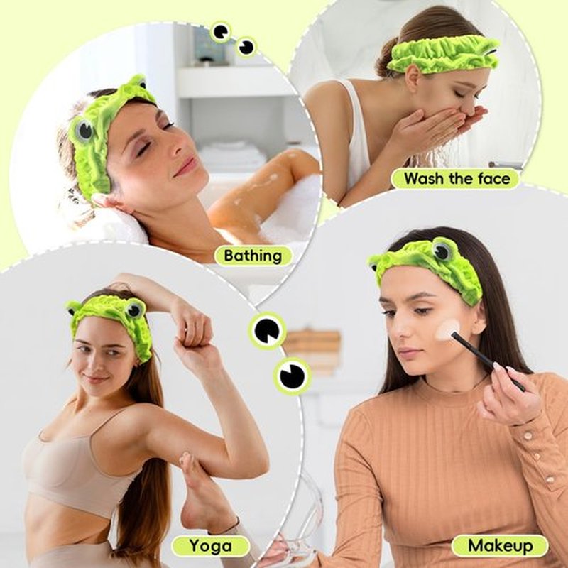 my novel things Face Wash Headband, Skincare Headband Wrist Bands For Washing Face Set Spa Hair Bands come with a Hair Scrunchie Cute Green Frog Elastic for Makeup Girls Women