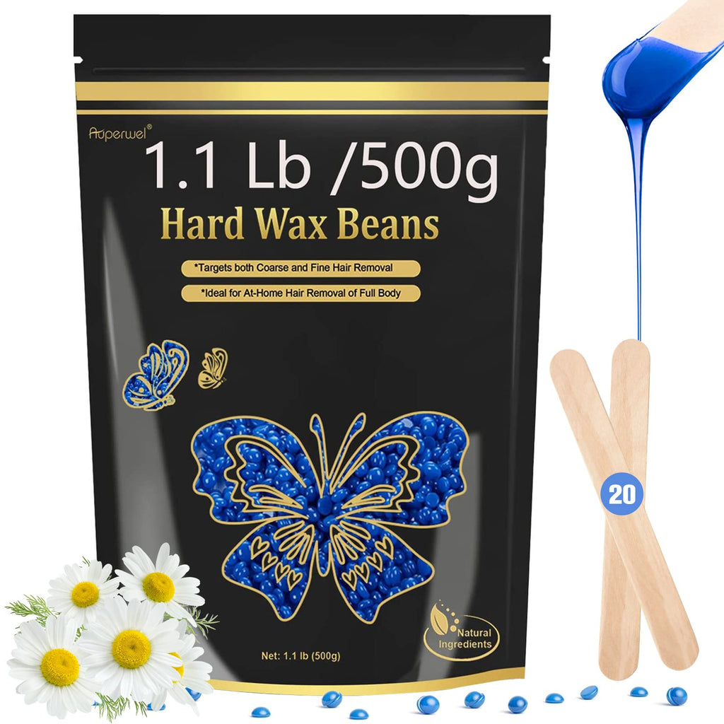 Honey Painless Wax Beads for Sensitive Skin - 1LB for Bikini, Eyebrow, and Facial Hair Removal at Home with 20 Spatulas for Women and Men