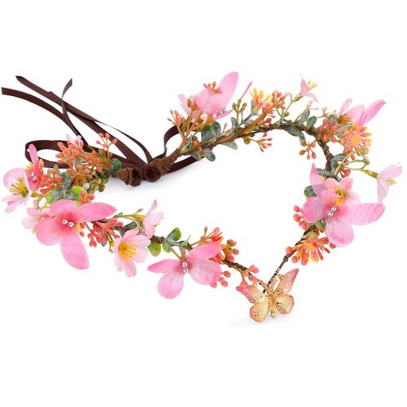 MOSTORY Pink Flower Fairy Crown - Handmade Elf Headpiece Floral Tiara with Butterfly Woodland Circlet for Women Girls Spring Wedding Renaissance Party Cosplay Photo Shoot