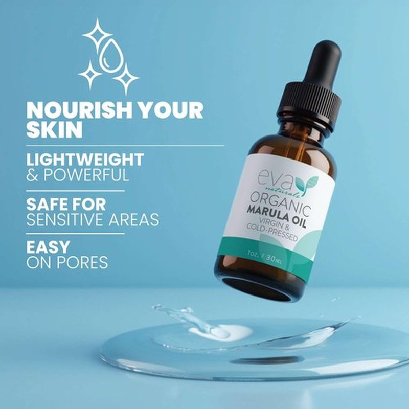 Eva Naturals Marula Oil – 100% Pure Cold Pressed Oil for Face, Hair, Skin & Body – Lightweight Facial & Massage Serum – Moisturizer for Aging Care, Gua Sha & Beard Use – 1 Oz