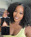 QUEEN VIRGIN REMY QVR Lace V Part Wig Human Hair No Leave Out Glueless V Shape Full Head Clip In Half Wig with Drawstring Kinky Curly U Part Human Hair Wig for Black Women 16 Inch Natural Black