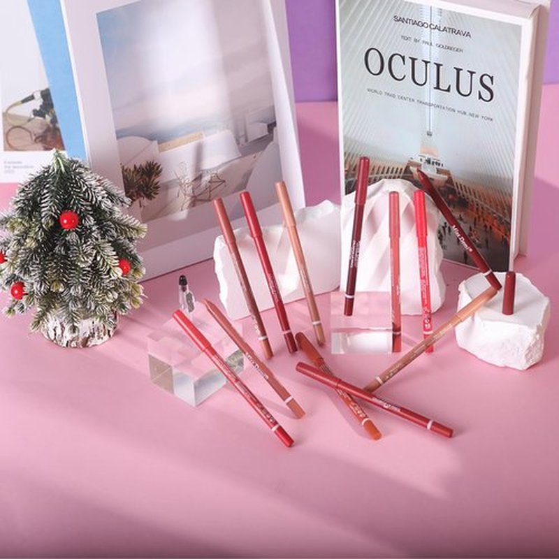 Miss Demi 12-Color Sculpting Matte Velvet Lip Liner Set | Creamy Pigmented Soft Pencils for Women