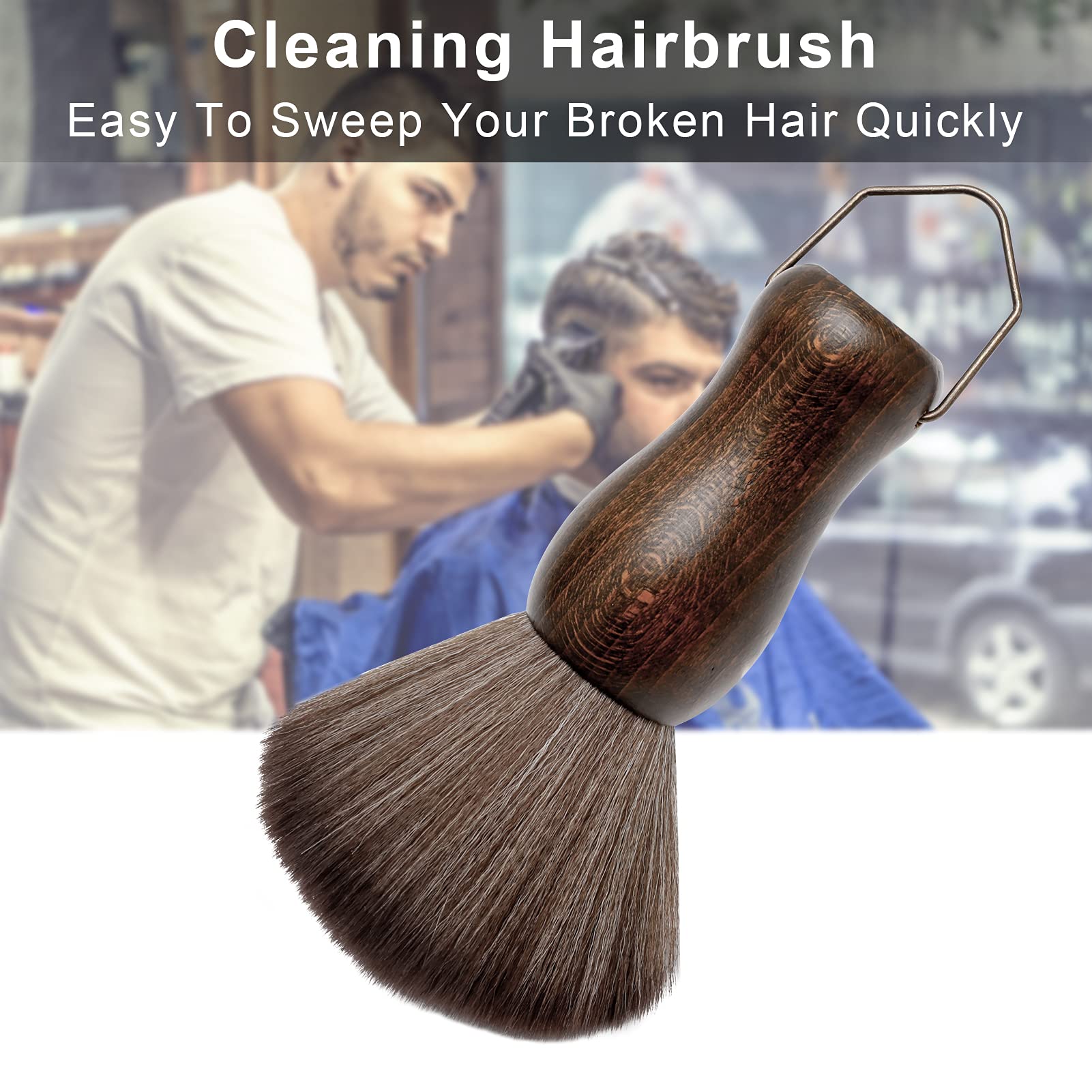Barber Neck Duster Brush Wood Handle with Hook for Hair Cutting… (2pc)