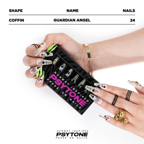 PSYTONE Press on Nails Long Rhinestone Pink Fake Nails Black Nails Square Bling Glossy 3D Flower False Nail Tips Artificial Nails Finger Manicure for Women and Girls-30pcs (Long Nails 1)