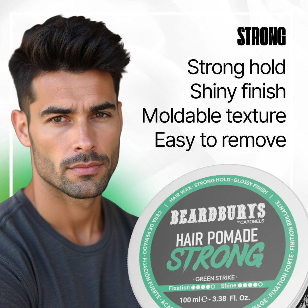Beardburys Hair Pomade Strong Hold High Shine Wax for Men 3.38 oz