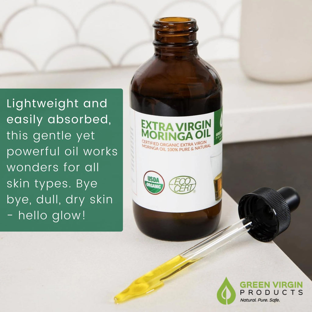 Organic Moringa Oil, Cold Pressed, Extra Virgin, 100% Pure, Food Grade