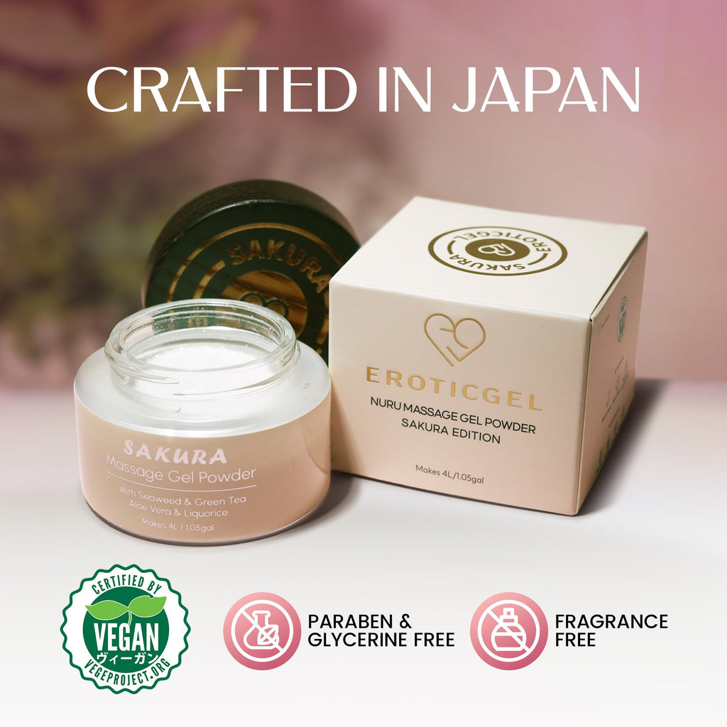 Sakura Edition Japanese Nuru Massage Gel Powder 40g | Aloe Vera, Seaweed, Licorice & Green Tea | Gift Ready Glass Jar | Made in Japan | Vegan | Fragrance Free | Makes 1.05 Gallons