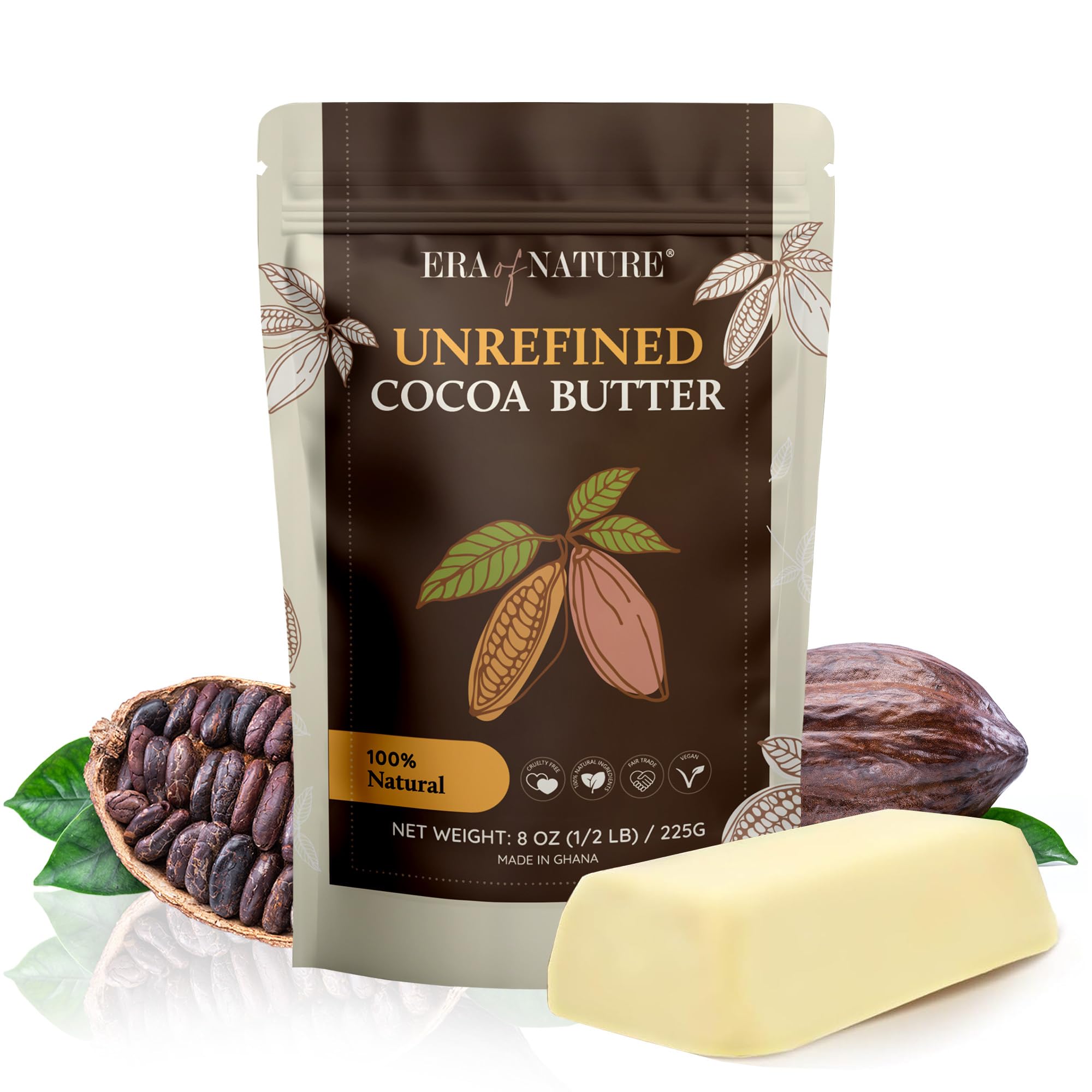 era of nature Organic Unrefined Raw Mango Body Butter Block 16oz - Moisturizing Mango Seed Raw Butter Bar for Skin & Hair, DIY Lip Balm Base, Cream, Soap & Lotion Making Supplies, Personal Skincare