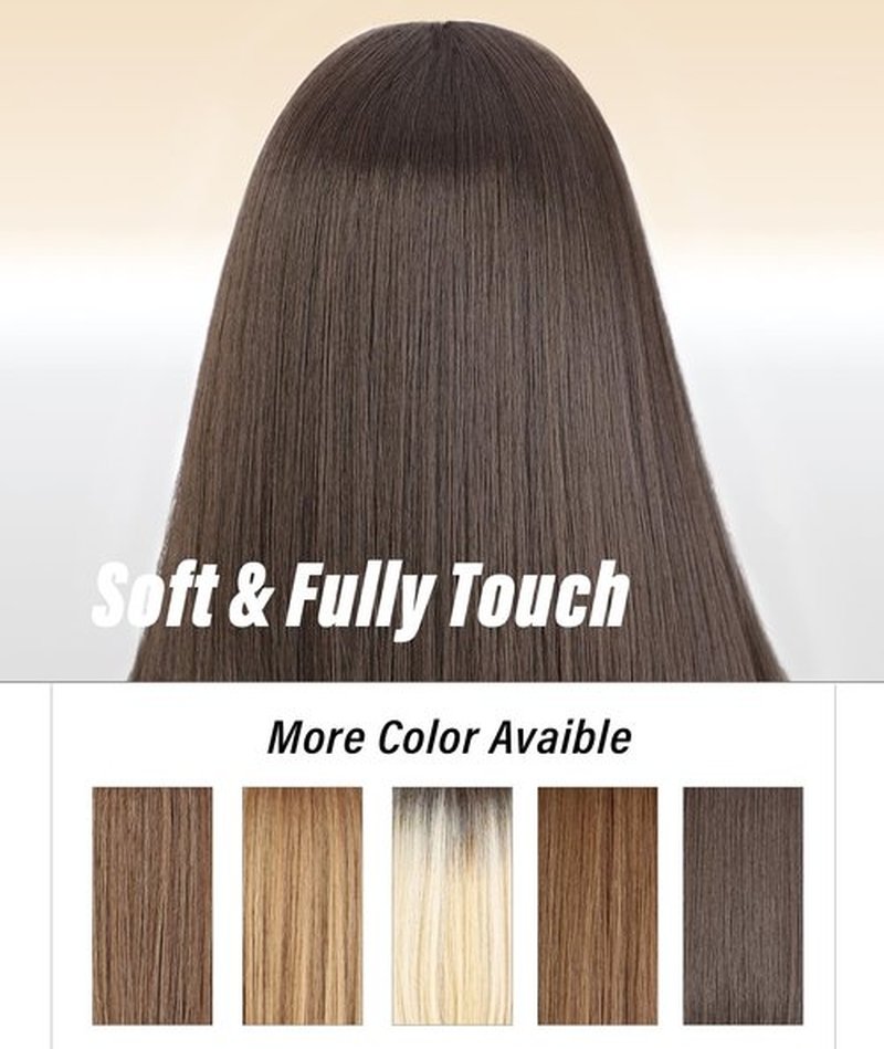 ENTRANCED STYLES Brown Wig With Bangs 26 Inch Long Straight Wigs for Women Dark Brown Layered Hair Synthetic Heat Resistant Hair for Daily Party Use