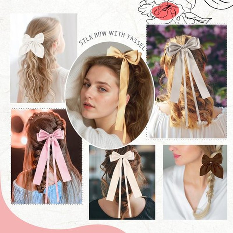 14 Pcs Hair Bows for Women, Bow Hair Clips with Long Tail, Coquette Bows Hair Ribbons, Big Hair Bow Hair Accessories for Women (Trendy Brown)
